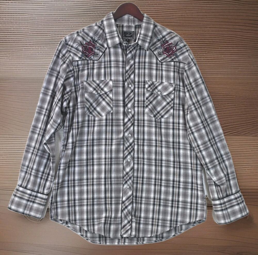 Roper Western Pearl Snap Shirt Men's XL Rose Plaid Rockabilly Rodeo Cowboy Check